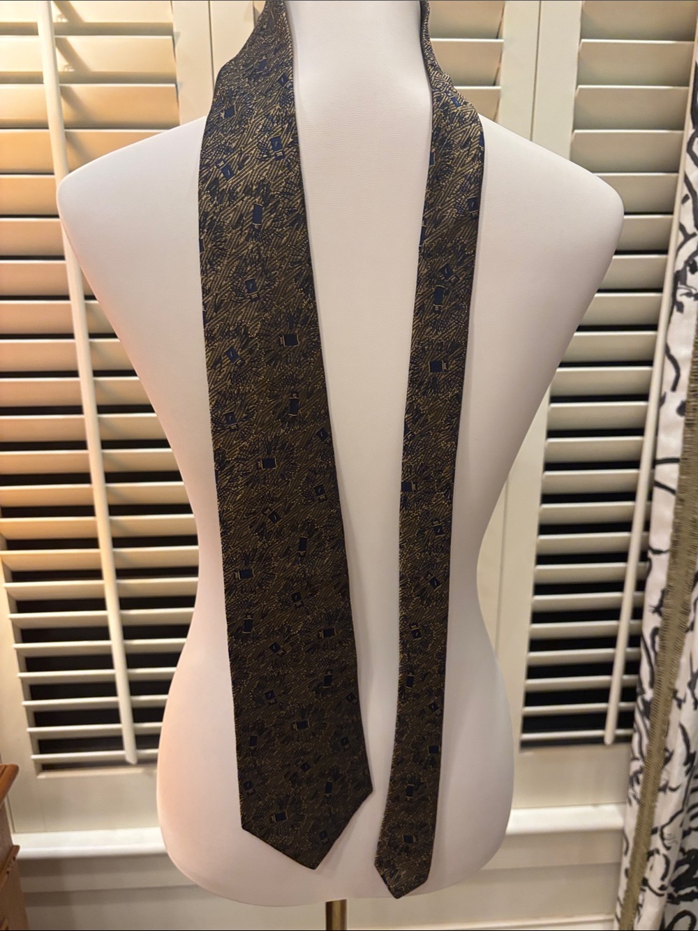 Men's Patterned Olive Green Tie